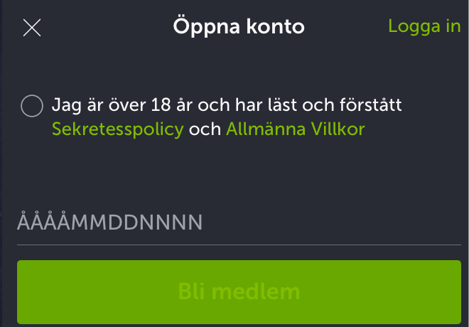 Bekräfta ålder och fyll i ditt personnummer för att bli medlem
