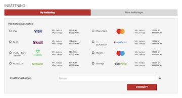 Betalningsmetoder hos Tipwin