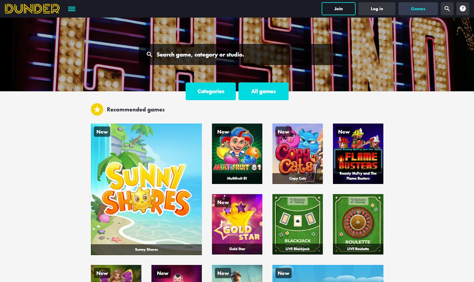 Dunder Casino Games