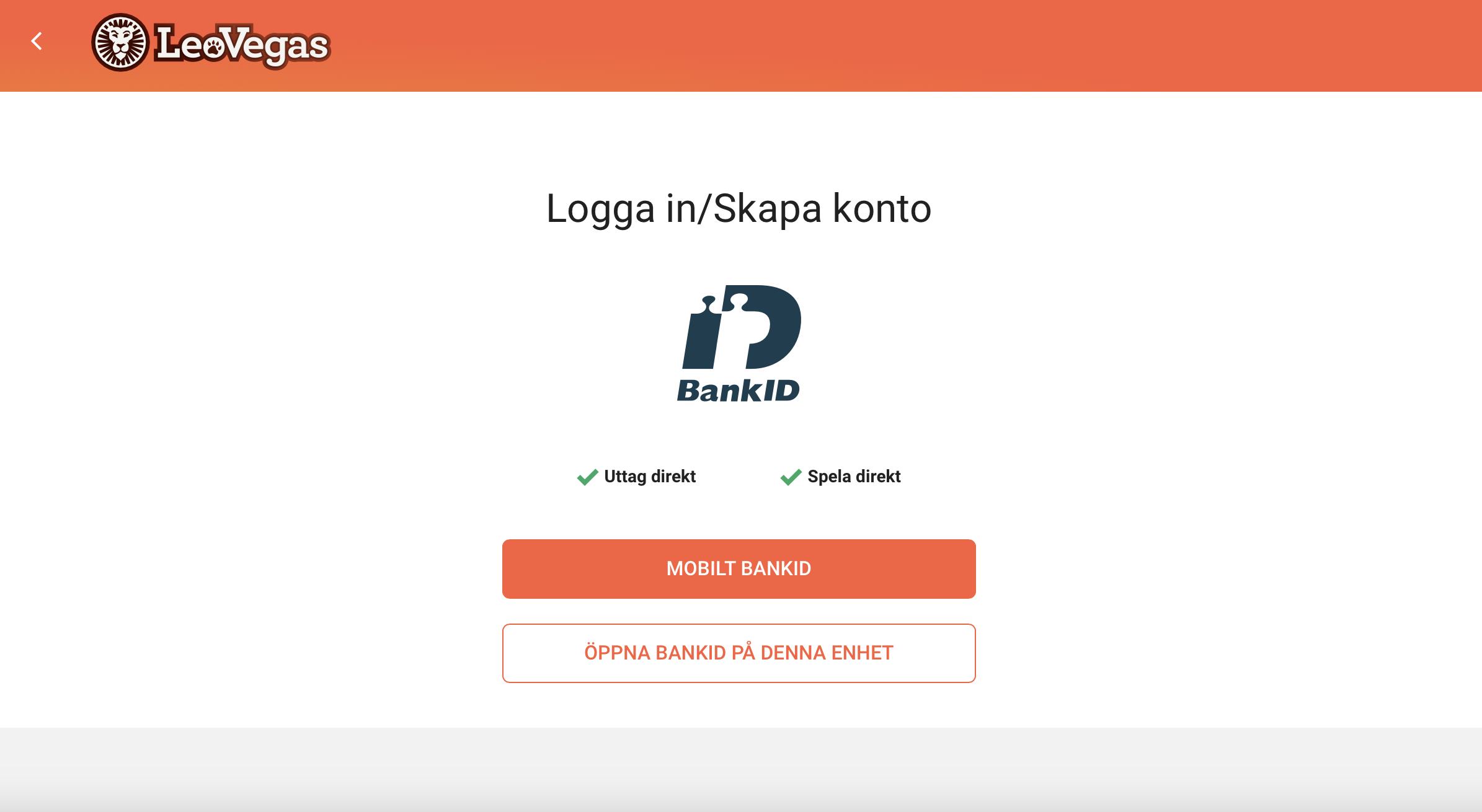 Hos LeoVegas kommer du igång med BankID