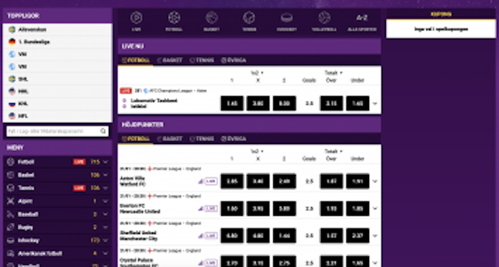 Lucky Sports startsida