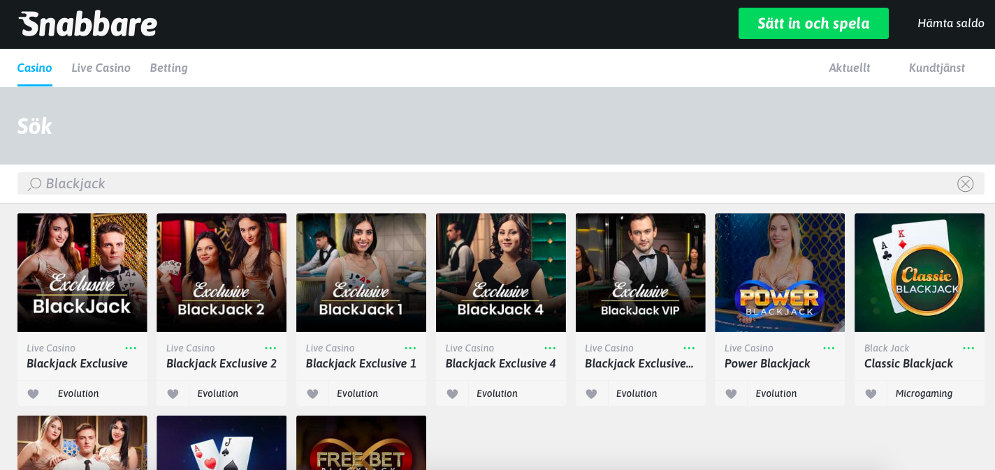 Sök på Blackjack