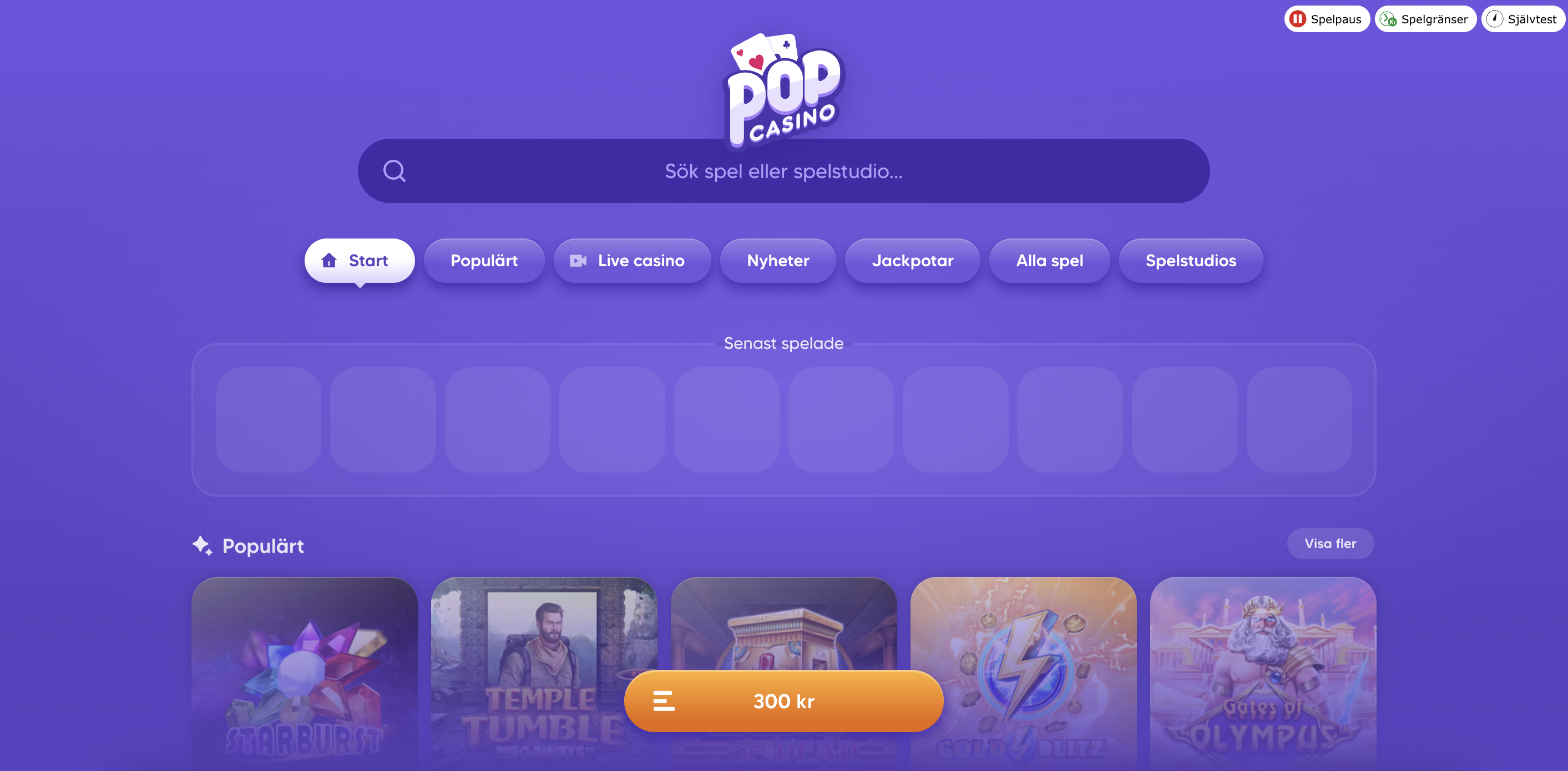 Sokfunktion och utbud hos Pop Casino