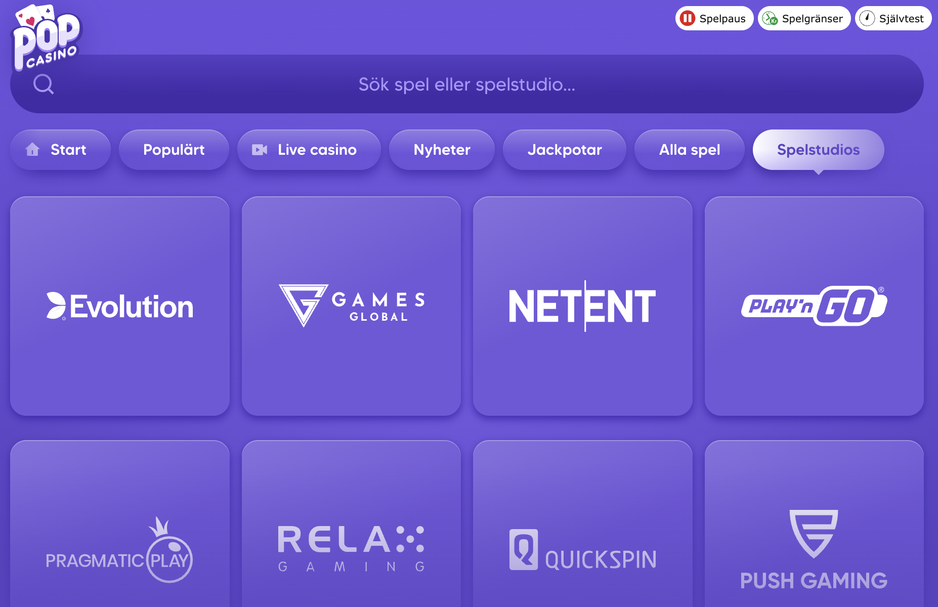 Spelutvecklare hos Pop Casino