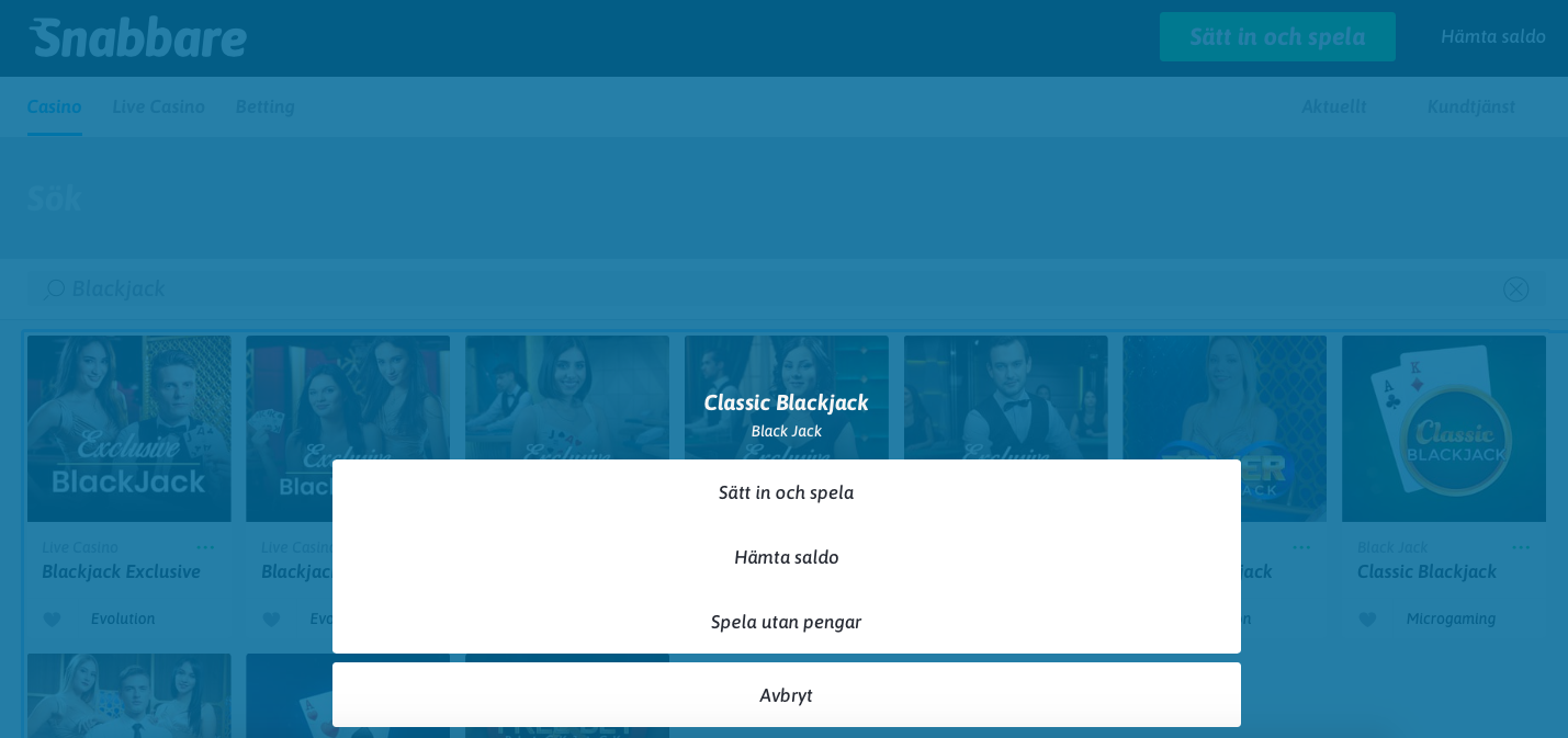 Välj "Spela utan pengar"